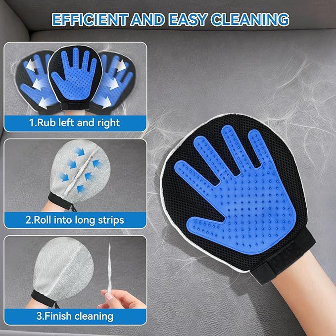 Pet Hair Removal Gloves Dual-Side Electrostatic Hair Removal & Silicone Fur Gentle Deshedding Efficient Brush for Dogs and Cats Reusable Pet Fur Grooming Glove for Couch Rug Clothes