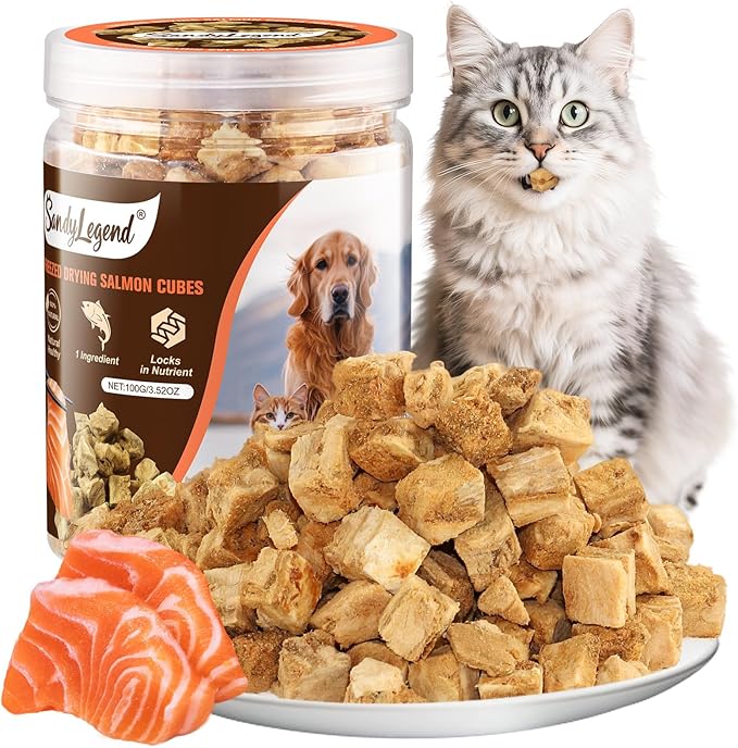 Salmon Freeze Dried Cat Treats, Salmon Cat Treats, 3.52oz/100g Tasty Crunchy Cats Snacks Hypoallergenic Grain Free High in Protein