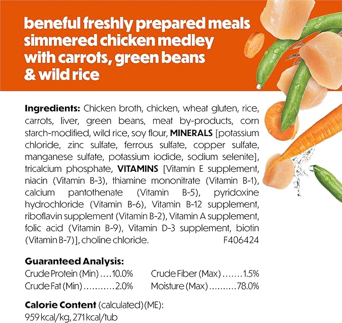 Purina Beneful Dog Food Freshly Prepared Meals Simmered Chicken Medley with Carrots, Green Beans, and Wild Rice - (Pack of 8) 10 oz. Tubs