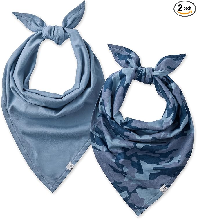 Pet Passion Bandit - THE PET Bandana 100% Organic Cotton Pet Bandanas Clothes for Small, Medium, Large Dogs, 2-Pack Camo-Navy, X-Small/Small