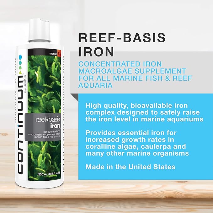 Continuum Aquatics Reef Basis Iron - Iron Macro-Algae Supplement for All Marine Fish and Reef Aquariums, 20 Liter