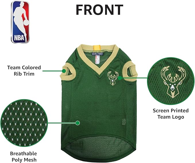 Pets First NBA MILWAUKEE BUCKS DOG Jersey, Medium - Tank Top Basketball Pet Jersey