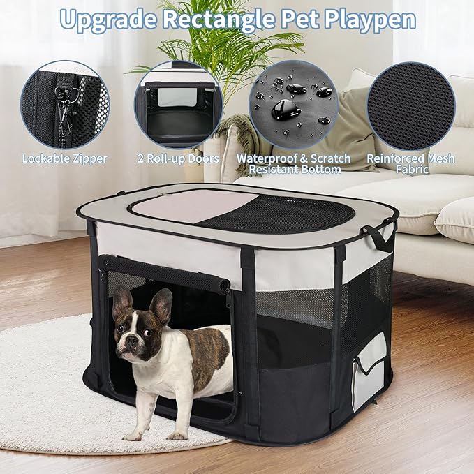 NEZUC Dog Playpen,Pet Playpen,Foldable Cage Kennel for Small Dog Cat,Waterproof Exercise Pen Crate with Removable Bottom,Indoor Outdoor Travel Use with Carrying Case (Black, Medium(32''×26''×22''))