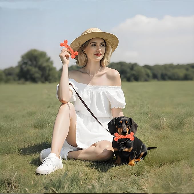 Orange Cotton Rope Bone Dog/Cat Chew Toy Durable Braided Dental Chewing Toy for Dogs Teething Interactive Play (1-Piece Set)