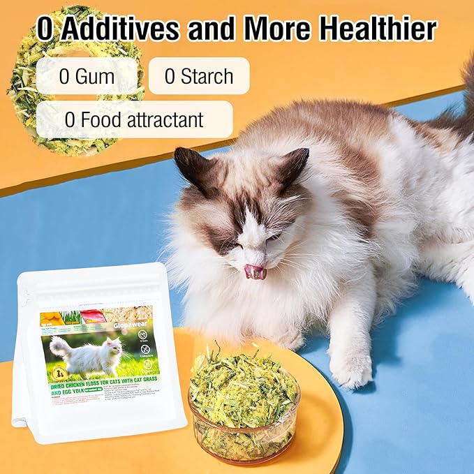 Freeze Drying Cat Grass Treats with Chicken & Egg Yolk - Natural Hairball Relief Snacks for Indoor Cats & Kittens, Healthy Digestive Support, 2.3 oz