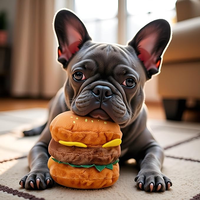Hamburger Shape Dog Plush Squeaky Toy, Dog Squeak Toy for Pet Biteable Plush Chewing Squeeze Hamburger Bone Toy Biting Resistant Cat Soft Pet for Dogs, Squeak Toys