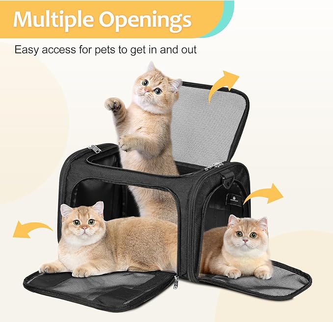 Discala Cat Dog Carrier Up to 15 Lbs TSA Airline Approved Pet Carrier for Small Medium Cats Puppies Dog Carriers for Small Dogs Collapsible Soft Sided Cat Travel Carrier - Black 17"x11"x11"