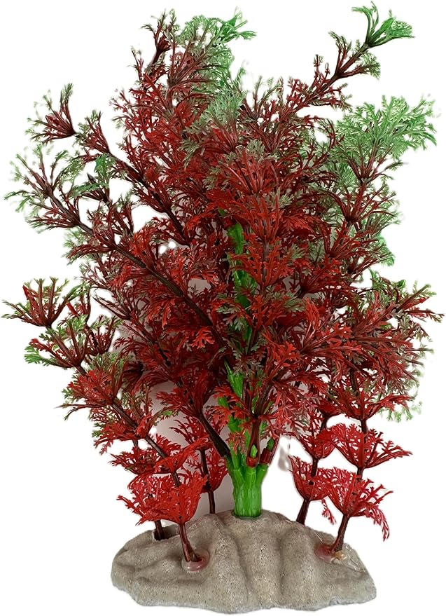 Decorative Red and Green Plastic Aquatic Plant for Fish Tank