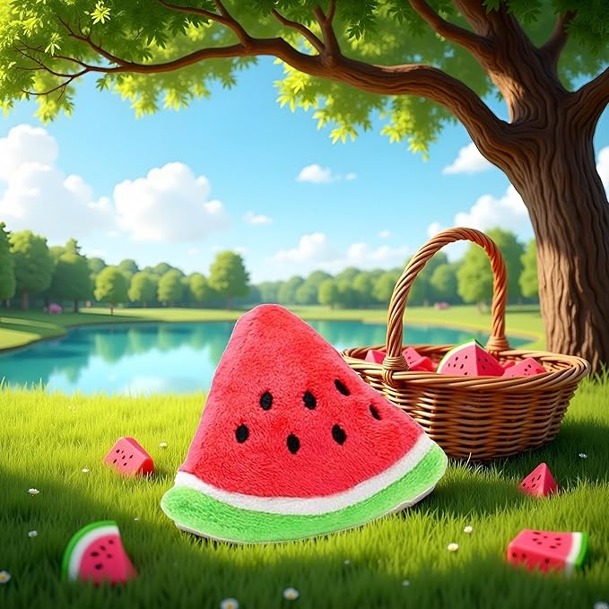 1Pc Watermelon Pet Toy Chew Squeaker Squeaky Plush Cotton Triangle Ball Watermelon Sound Toys Puppies Small Dogs Useful and Deft, Dog Squeak Toys, Tiny Puppy Toys(Red)