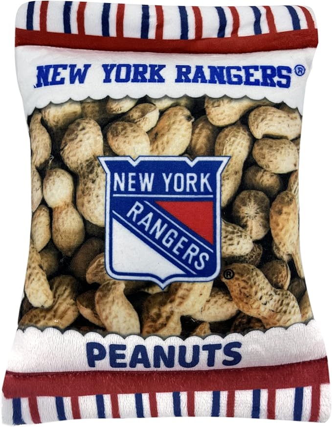 Pets First NHL New York Rangers Crinkle Fine Plush Dog & Cat Squeak Toy - Cutest Stadium Peanuts Snack Plush Toy for Dogs & Cats with Inner Squeaker and Beautiful Hockey Team Name/Logo