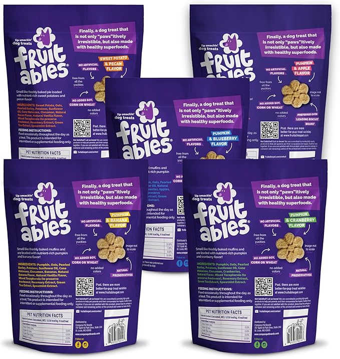 Fruitables Baked Crunchy Pumpkin Dog Treats, 7oz, Variety Pack of 10