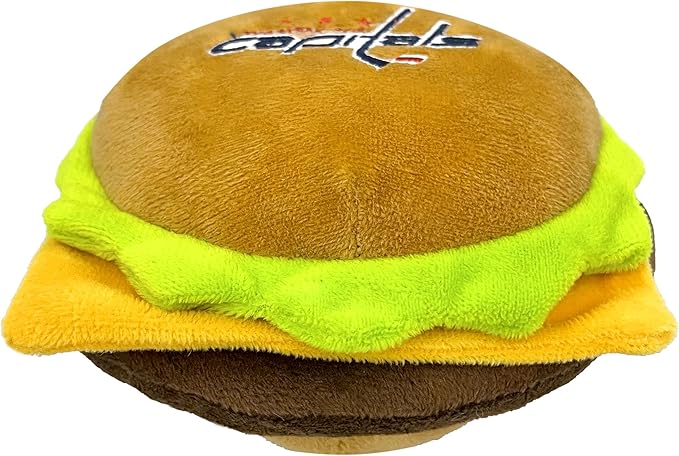 Pets First NHL Washington Capitals Crinkle Fine Plush Dog & Cat Squeak Toy - Cutest STADIUM HAMBURGER Plush Toy for Dogs & Cats with INNER SQUEAKER & Beautiful Hockey Team Name/Logo