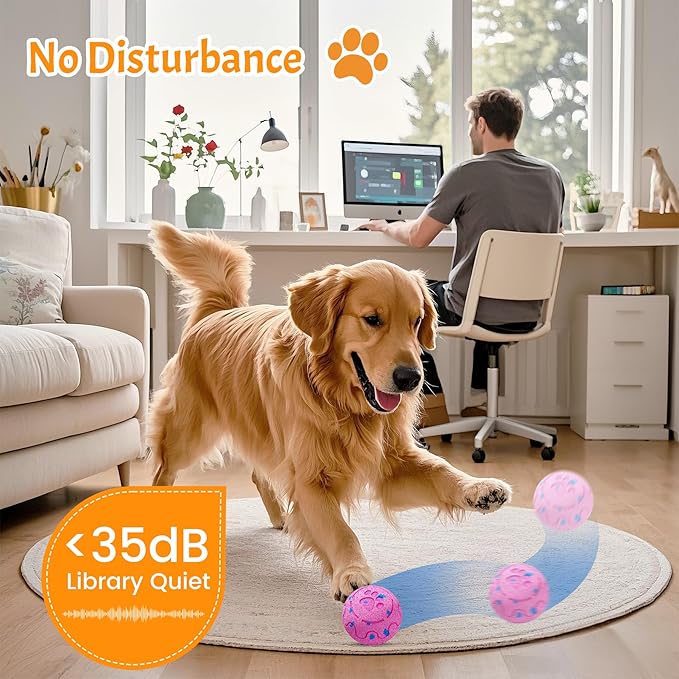 Dog Balls: Interactive Dog Ball, Self-Moving Dog Toy with Auto-Rolling & Bouncing, E-TPU Material, IP54 Waterproof, Motion-Activated (Pink, Large)