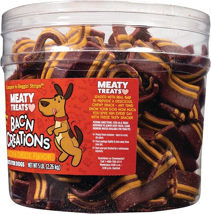 Meaty Treats Bacon and Cheese Dog Treats,5 lb. Tub