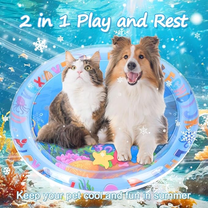 Cat Water Mat, Pet Water Bed with Fish, Thickened Sensory Play Mat for Cats, Leak-Proof Inflatable Cooling Playmat, Washable Pool Toy for Indoor Outdoor Exercise(Dolphin)