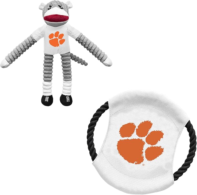 Littlearth NCAA Unisex NCAA Sock Monkey and Flying Disc Pet Toy Combo Set
