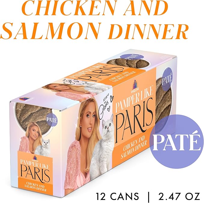 Weruva Paris Hilton Pamper Like Paris Natural Grain Free Wet Cat Food, Chicken and Salmon Paté, 2.47oz Can (Pack of 12)