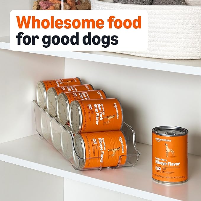 Amazon Basics Wet Dog Food Cuts in Gravy Variety Pack, Ribeye Flavor and New York Strip Flavor, Made with Real Chicken and Beef, 13.2 Oz, (6 cans of Each Flavor. 12 cans in Total)