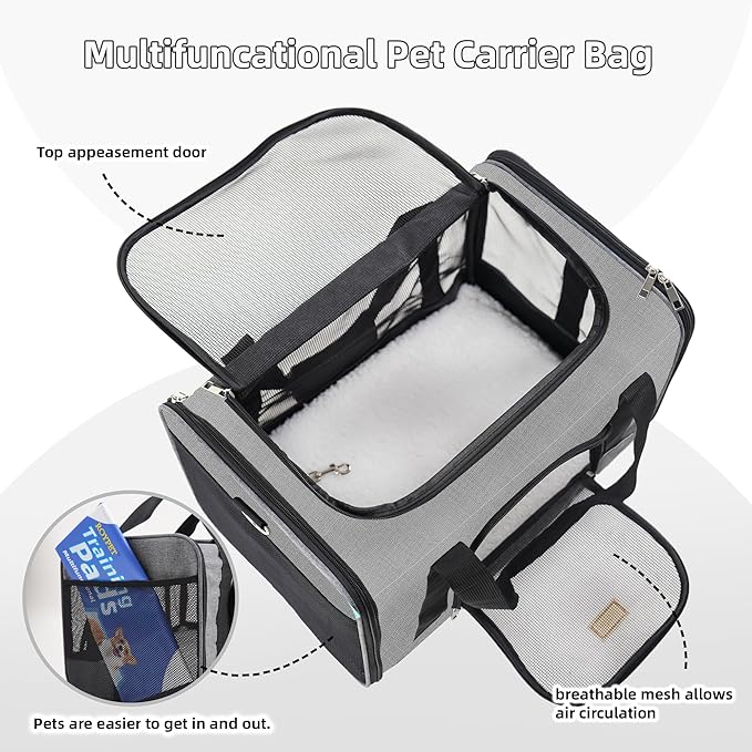 ROYPET Cat Carrier,Portable Pet Carrier Bag for Cats and Small Dogs,Foldable Soft-Sided and Scratch-Proof mesh Cat Bag Pet Carriers,Airline Approved Pet Carrier,Pet Travel Carrier Up to 15 Lbs,Grey