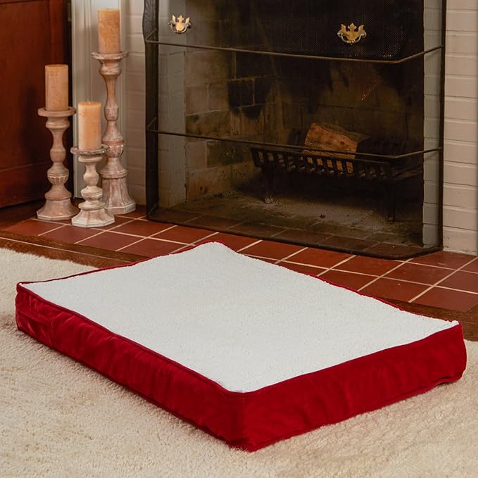Happy Hounds Oscar Rectangle Orthopedic Foam Sherpa Dog Bed, Small (36 x 24 in.), Red