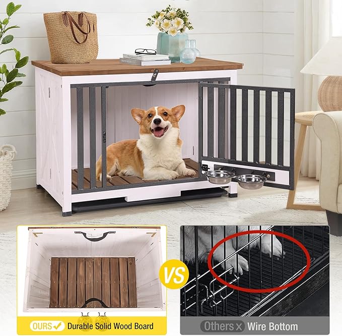 Aivituvin Dog Crate Furniture for Small & Medium Dogs Portable Heavy Duty Dog Kennel End Table, Dog House with Solid Wood Opening Roof