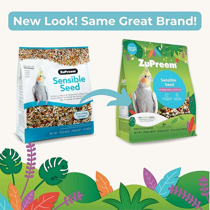 ZuPreem Sensible Seed Bird Food – Seed Mix Topper for Cockatiels, Lovebirds, Quakers & Small Conures – Enrichment Seed Blend for Medium Birds, 2 lb (Pack of 2)