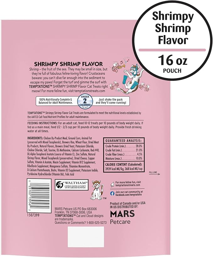 Temptations Classic Crunchy and Soft Cat Treats, Shrimpy Shrimp, 16 oz. Pouch