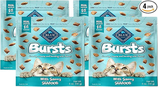 Blue Buffalo Bursts Crunchy & Creamy Cat Treats, Great for Training, Savory Seafood, 5-oz Bag (Pack of 4)