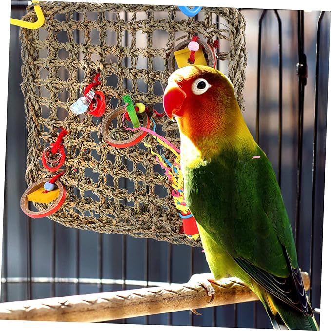 Mikikit 1Pc Handmade Parrot Hammock Natural Woven Climbing Net for Cockatiels Parakeets Birds Safe Edges Bird Accessories for Play Rest