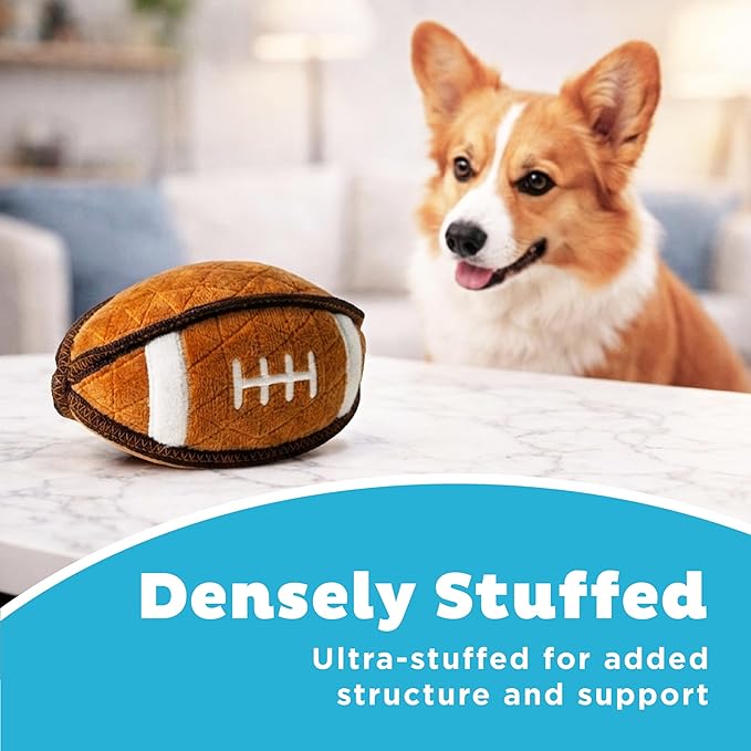 Outward Hound Xtreme Seamz Dog Toy, Reinforced Seams & Multiple Stitching, Durable Plush with Squeakers, Football, 7.1”