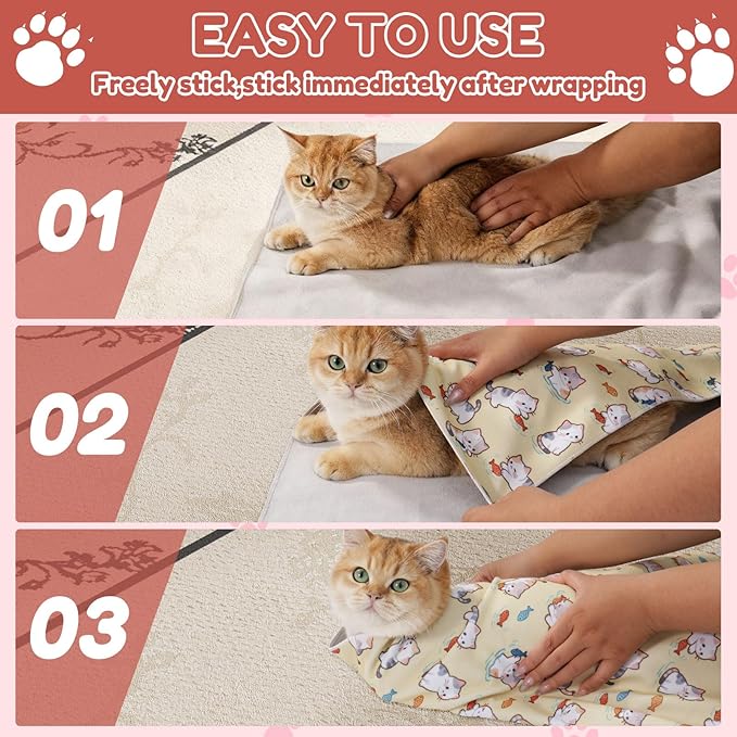 25.6" Cat Grooming Wrap,cat wrap for Cutting Nails,Self-Adhesive cat Swaddle wrap cat Restraint cat wrap Blanket for Medicine, Nail Clipping, Teeth Brushing,White Guitar(Within 10lbs)