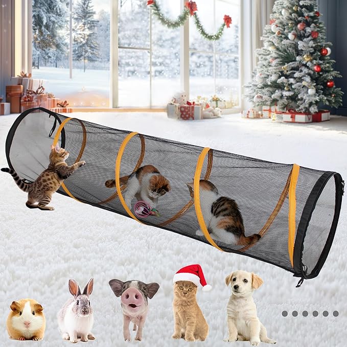 Cat Play Tunnel for Indoor and Outdoor, Kitty Play House, Cat Enclosures Easy to Connect with Cat Tent with Two Zipper Doors Outside Pet Enclosure (Fun Run Cat Tunnel),Orange 1 Pack