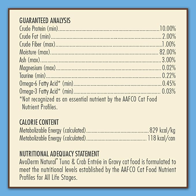 AvoDerm Natural Tuna & Crab Entrée in Gravy - Grain Free Wet Canned Cat Food 3 oz