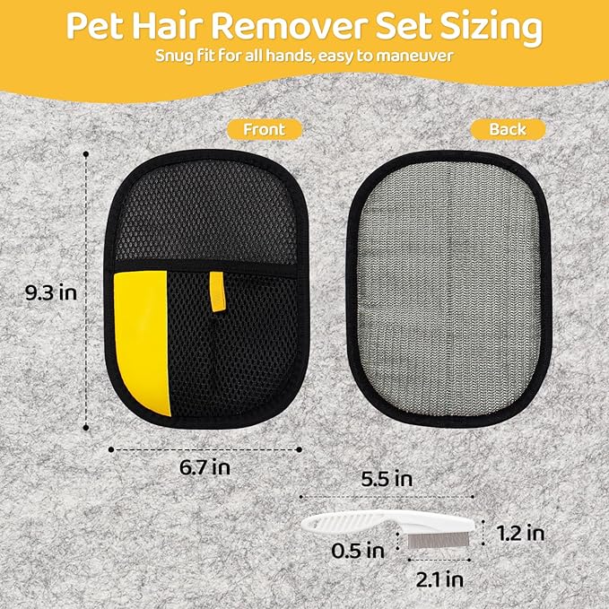 Coppthinktu Pet Hair Removal Glove for Dogs & Cats, Upgraded 2PCS Electrostatic Pet Hair Remover with Grooming Comb, Reusable Washable Magic Brush Hair Tool Mitt for Clothing, Couch, Carpet, Car Seat