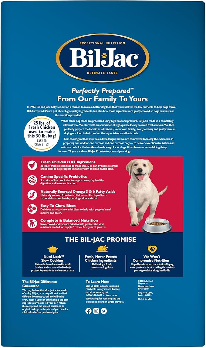Bil-Jac Puppy Select Dry Dog Food | Fresh Chicken Recipe | 30 lb Bag