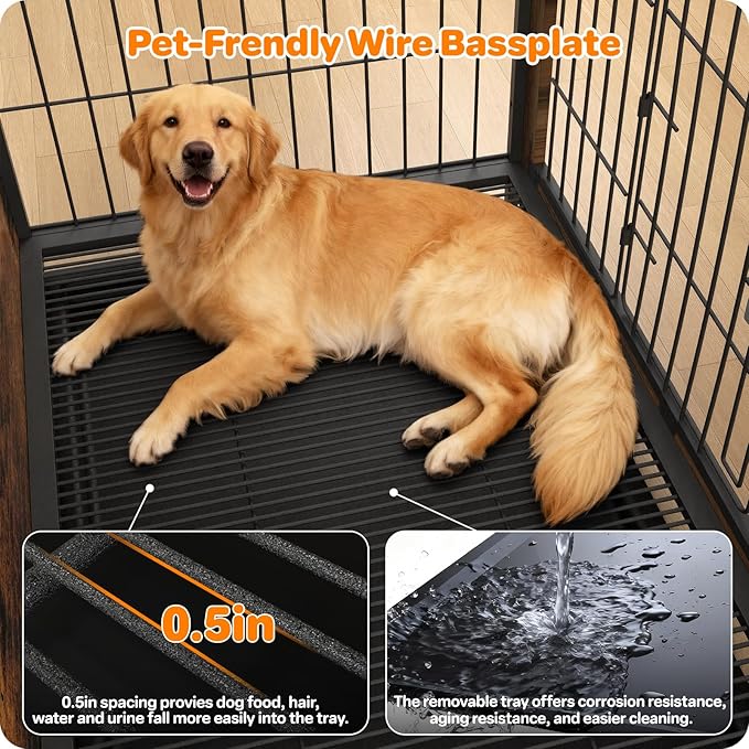 Dog Crate Furniture, Wooden Dog Crate 27in, Decorative Cage with End Table for Dog Indoor Kennel, High Anxiety Dog, Escape-Proof Locks for All Breeds