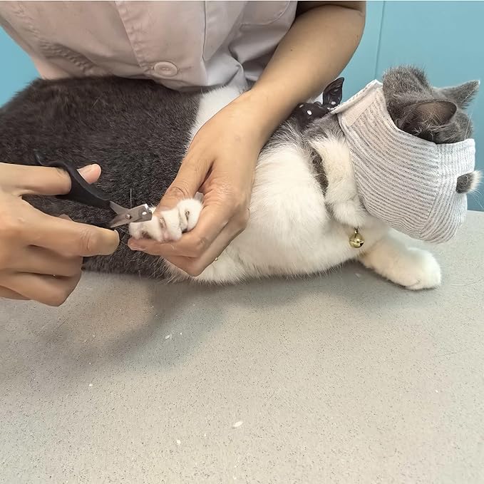Cat Muzzle for Eye Drops, Adjustable Anti-Bite Cat Mouth Mask for Nail Clipping Eyes Open-S