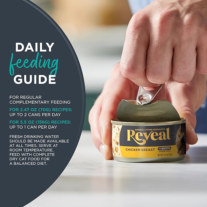Reveal Natural Wet Canned Cat Food, Limited and Natural Ingredients, Grain Free, High Protein with No Artificial Additives, Fish and Chicken Variety in Gravy, (12 x 2.47 oz Cans)