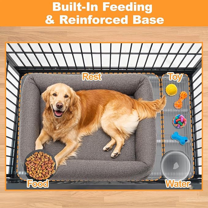 Homey Pet Heavy Duty Dog Crate for Large Dogs, 47 Inch Stackable Large Dog Cage with 4 Wheels, 2 Removable Trays and Grids, Multi Locks Strong & Solid Escape Proof Dog Kennel Indoor