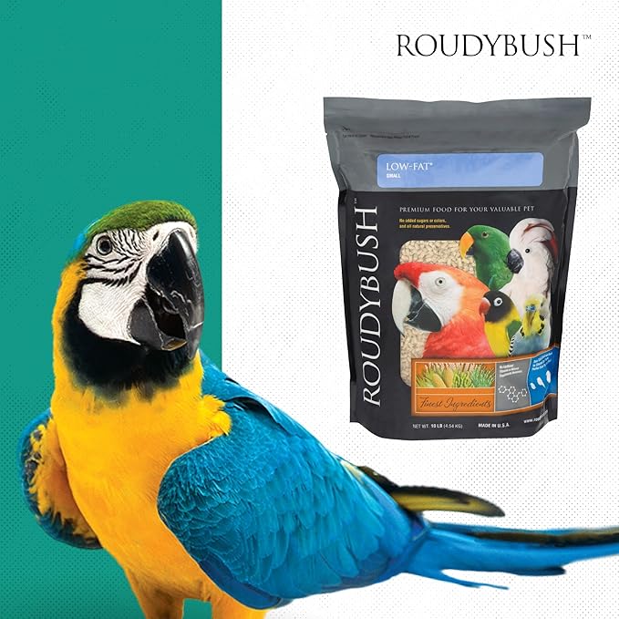 Roudybush Low Fat Food for Adult Birds & Chicks - Scientifically Formulated Bird Feed - Bird Food Pellets w/ Corn, Wheat, Soy & More - Nutritious & Healthy Feed for Birds (Small, 10lb)