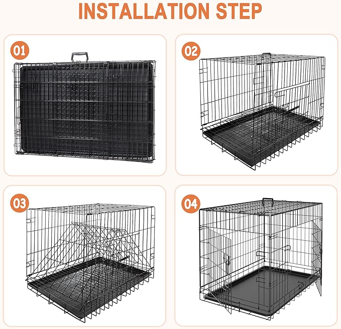 Pet Republic Dog Crates for Large Dogs Folding Metal Wire Dog Gage Double Door 30/36/42Inches Dog Kennel Indoor Outdoor Pet Grates