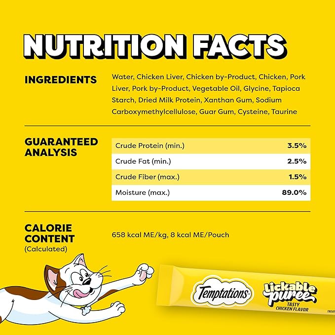 Temptations Creamy Puree Squeezable Lickable Cat Treats, Wet Cat Treats with Chicken, 0.42 oz. Tubes, 4 Count, Pack of 11 (44 Total)