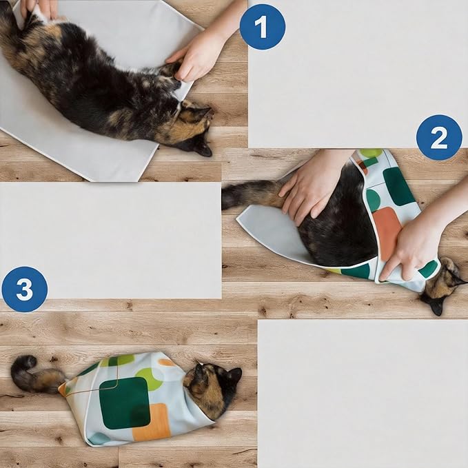 Cat Grooming Wrap, Self-Adherent Cat Wrap for Cutting Nails, Cat Burrito Wrap for Ear Cleaning & Medication, Cat Swaddle Wrap for Teeth Brushing, No-Scratch Cat Restraint for Nail Clipping, M