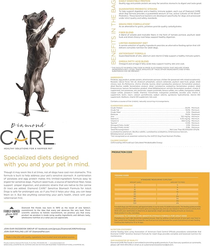 DIAMOND CARE Dry Dog Food Sensitive Stomach 25lb