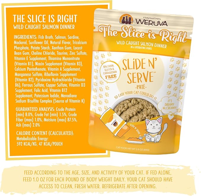 Weruva Wet Cat Food, The Slice is Right with Wild Caught Salmon Pate, 2.8oz Slide N Serve Pouch, Pack of 12