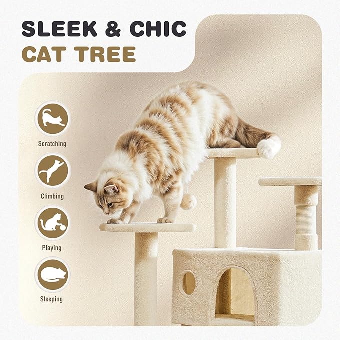 Cat Tree 54 Inch, Multi-Level Cat Tower with Condo, Perches, Sisal Scratching Posts and Climbing Ladder, Pet Play Toy Balls House for Indoor Cats