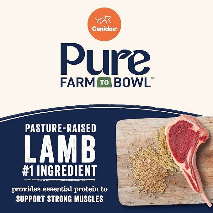 CANIDAE Pure Farm to Bowl Pasture-Raised Lamb & Brown Rice Dog Food, Adult Dog Food, 4lb (Pack of 2)