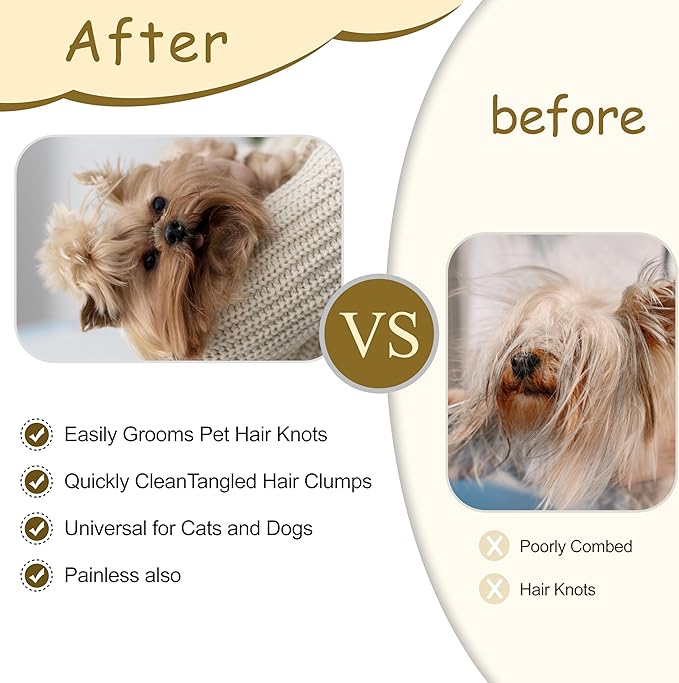 Double Row Undercoat Rake for Dogs & Cats - Wooden Handle Metal Dog Comb, Pet Grooming Dog Rake for Deshedding & Detangling