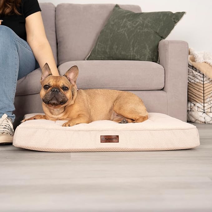 Furhaven Cooling Gel Dog Bed – Classic Cushion with Plush Tufted Top, Supportive Foam Mattress, Removable Washable Cover, Joint Relief - Wheat, Medium