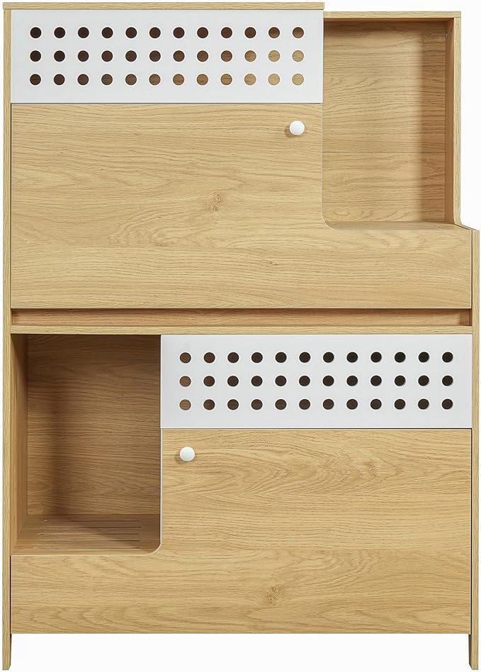 GDFStudio 44" Modern Cat Litter Box Enclosure Furniture, 2 in 1 Cat Furniture Set with Storage Shelf and Flip Door, Wooden Indoor Cat House, Space Saving Pet Furniture, Natural